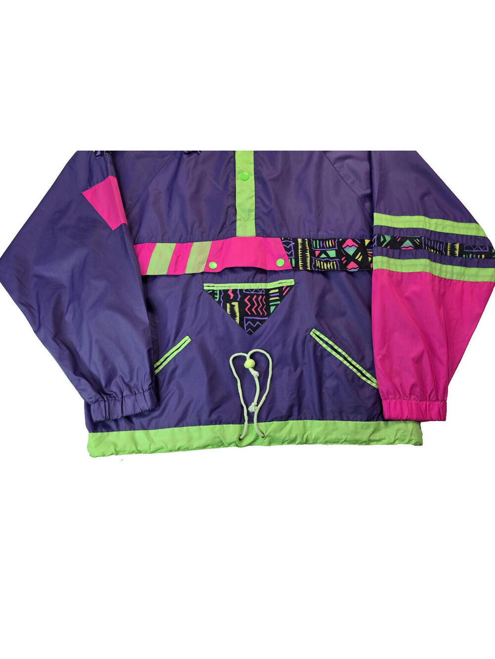 Vintage 1980s Neon Purple Pink Retro Anorak Pullover Windbreaker Mens Medium M - Picture 4 of 6